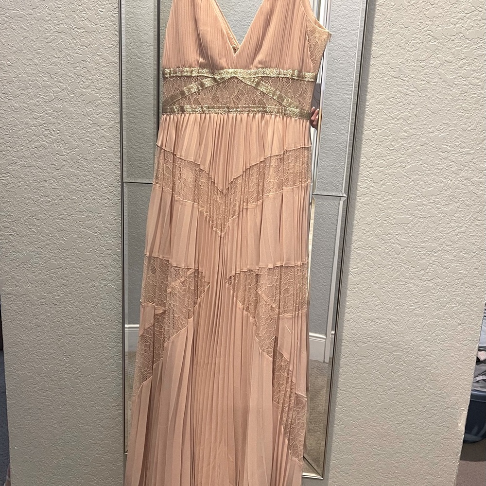 BCBGmaxazria Eve pleated lace embellished gown